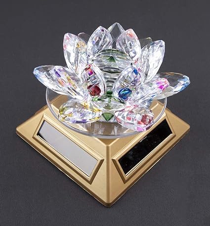 Transparent Rotating Solar Crystal Lotus Flower for Positive Energy Good Luck Gifting Home Décor Diwali (Medium)