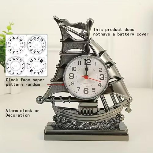 Generic Retro Sailboat Alarm Clock Vintage Metal Nautical Ship Desk Clock for Bedroom Living Room Kitchen Home Decor