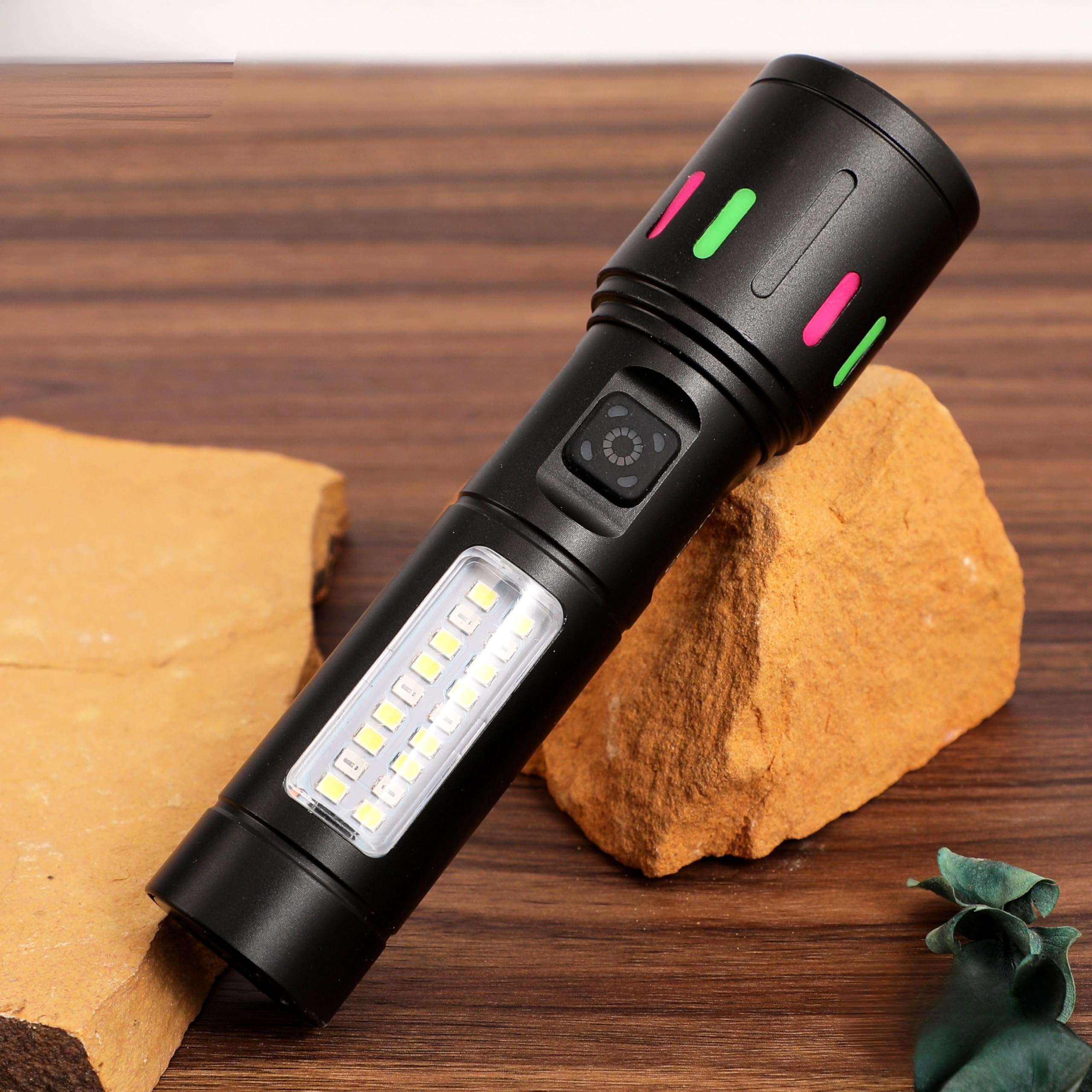 MZ M033 (Rechargeable LED Metal Torch) Zoomable 80W with 6 Modes Flashlight & 1200mAh Battery - Black