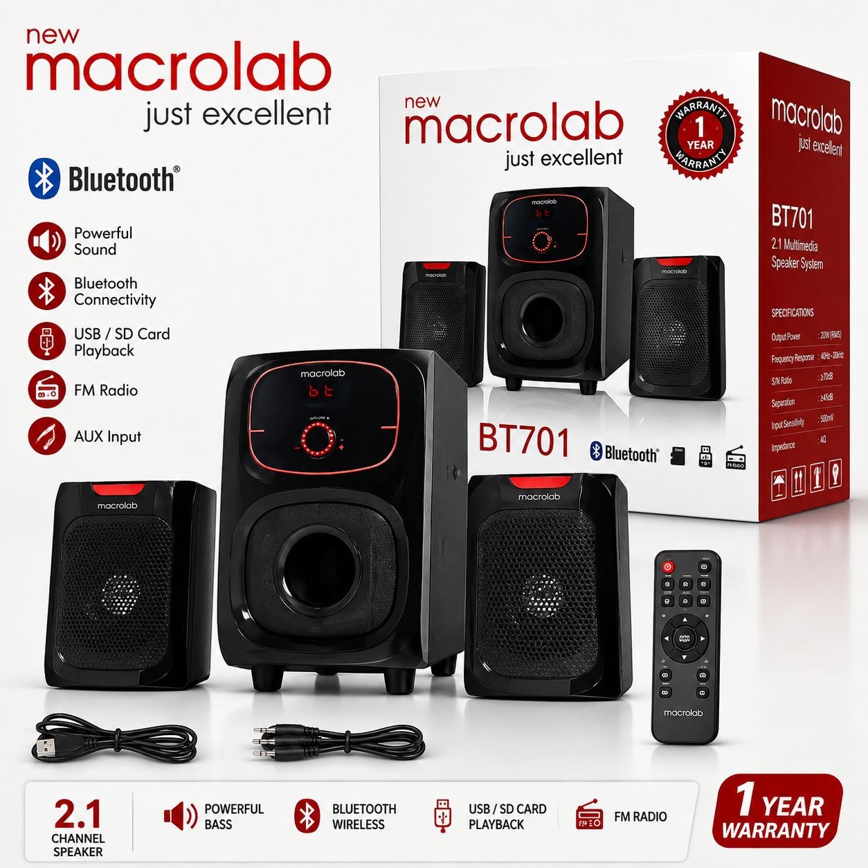 Macrolab BT-701 Bluetooth Speaker | Powerful Sound & Deep Bass Zonex.com.bd
